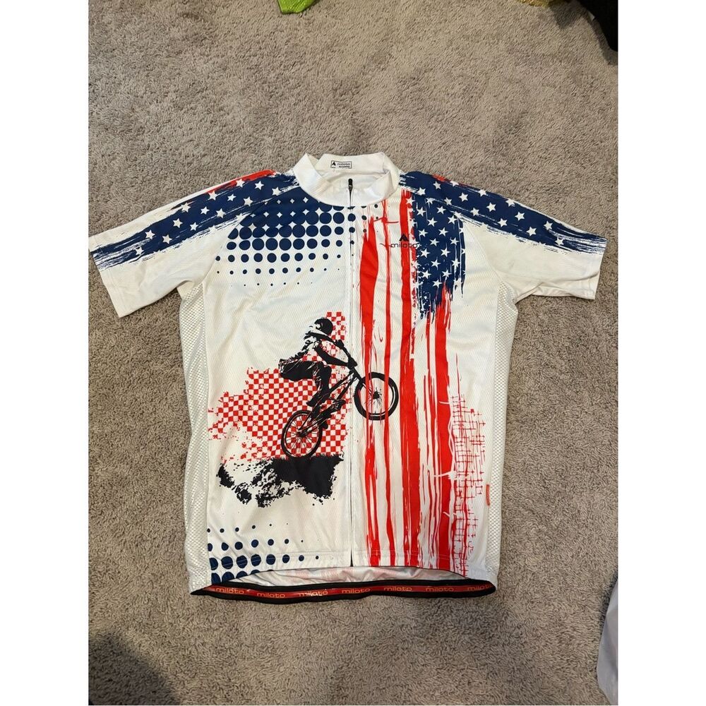 Men's White American Flag  Cycling Jersey